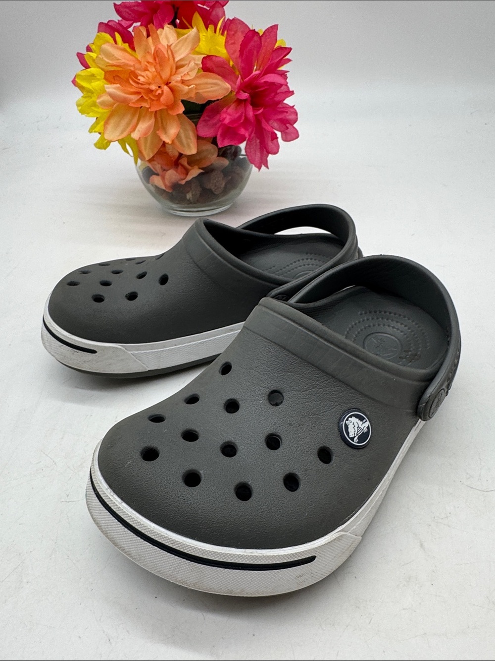 CROCS Kids' Slip-On Clog in black with White Trim Size 1